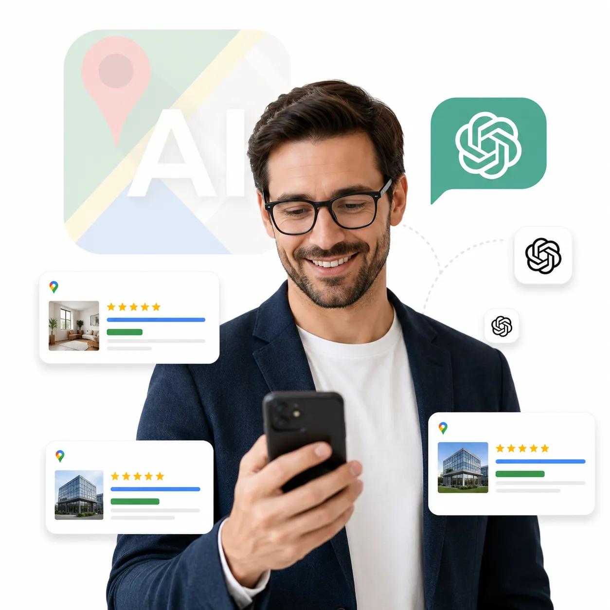 AI local SEO and Google Maps optimization shown on a smartphone for near-me search visibility