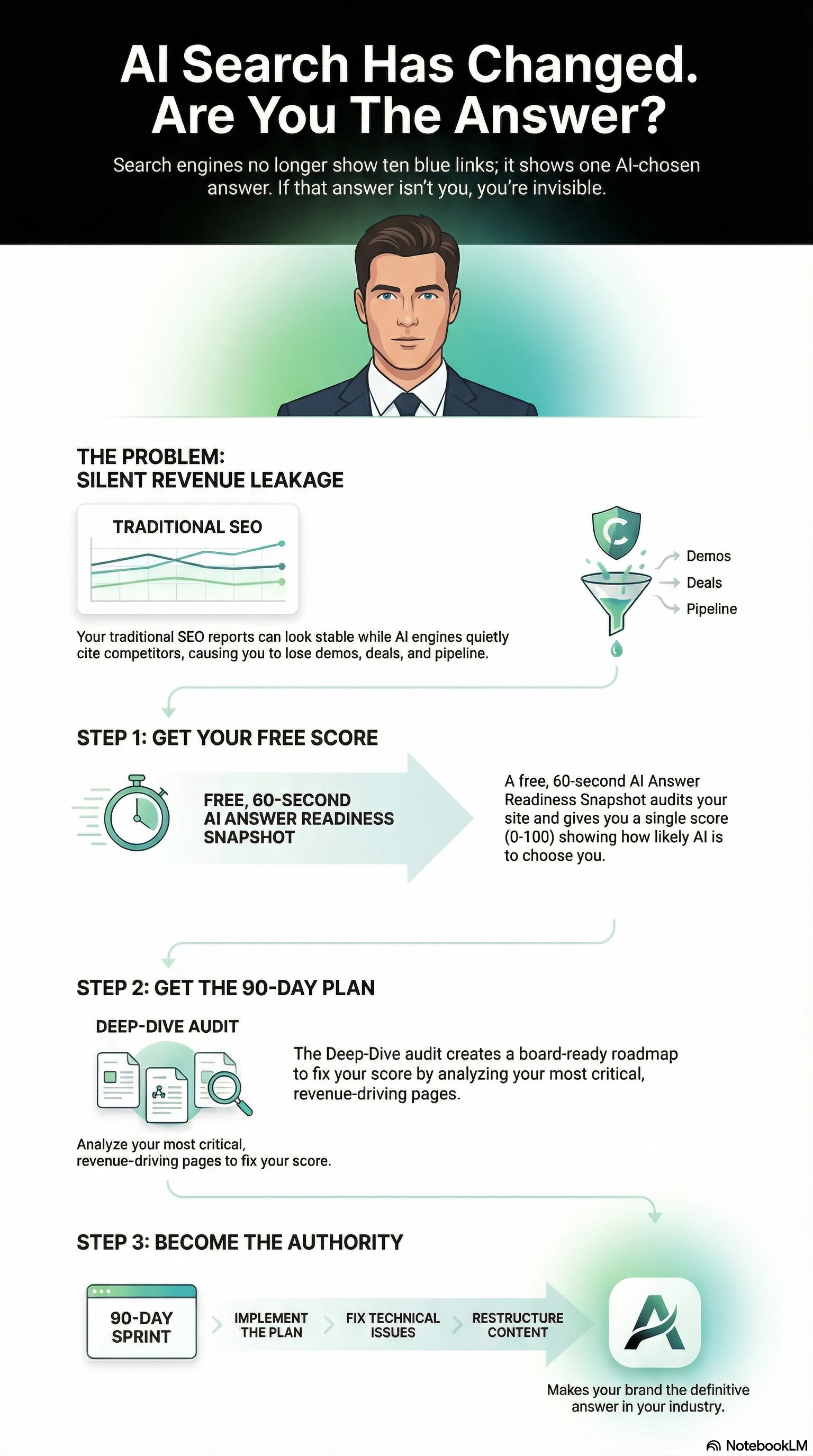 Infographic showing how AI search engines now answer questions directly instead of linking to websites