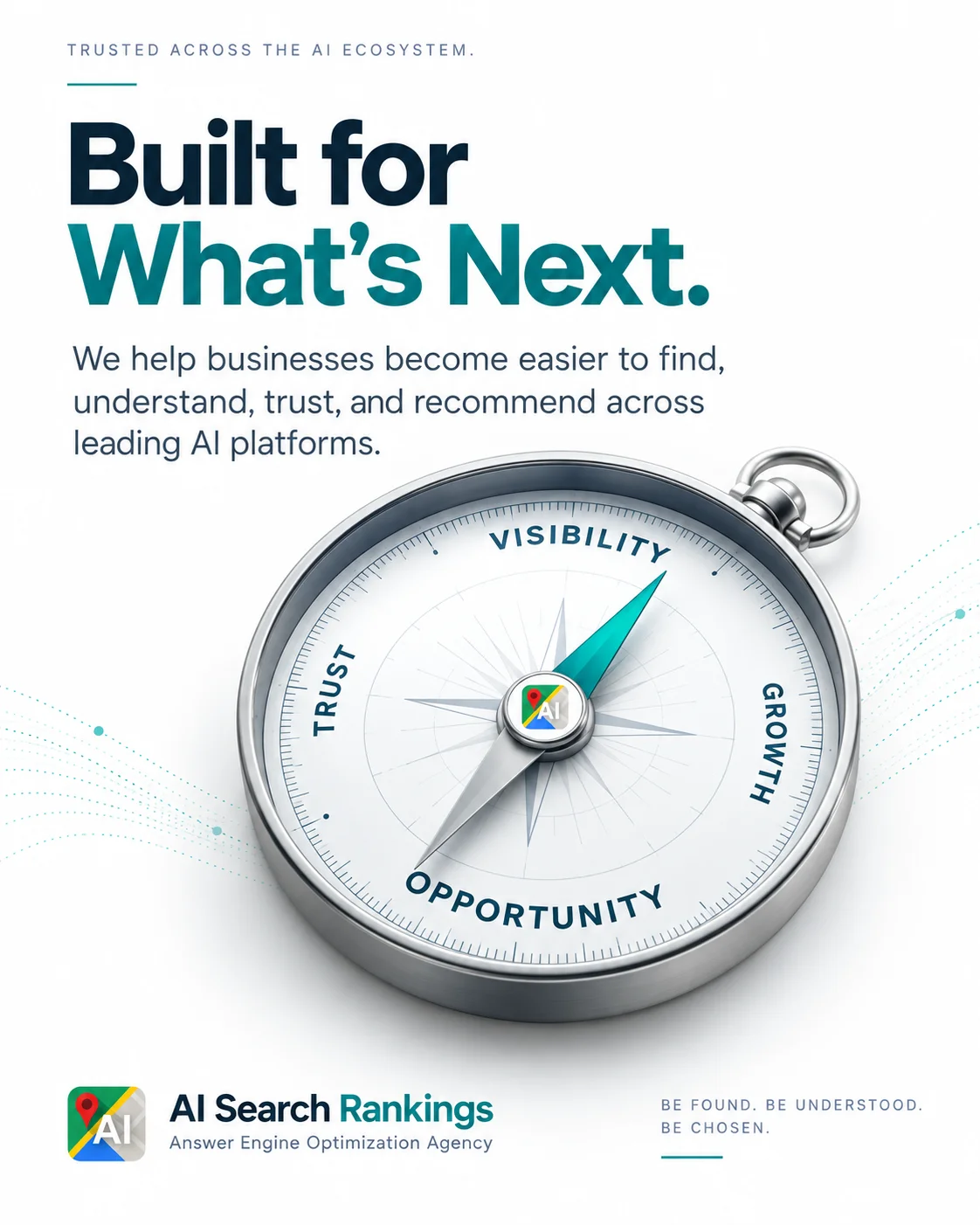 Illustration of a compass pointing to trust, visibility, growth, and opportunity.