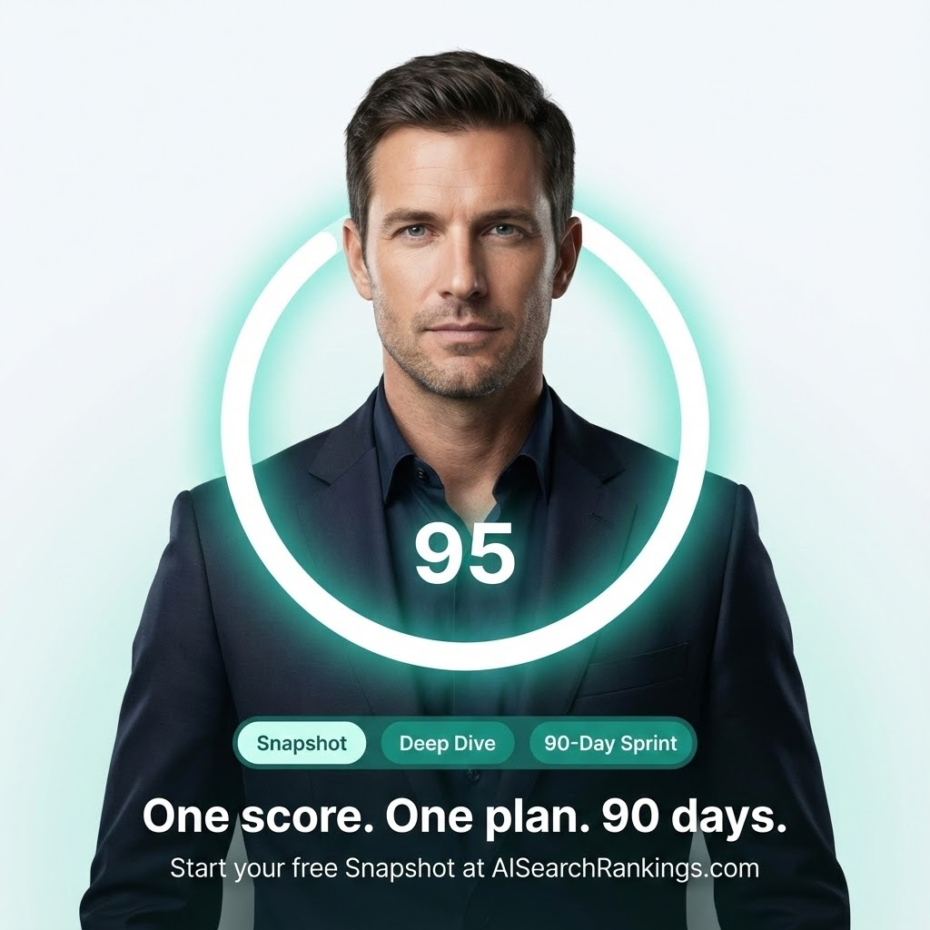 Business professional reviewing 95 AI visibility score after website redesign