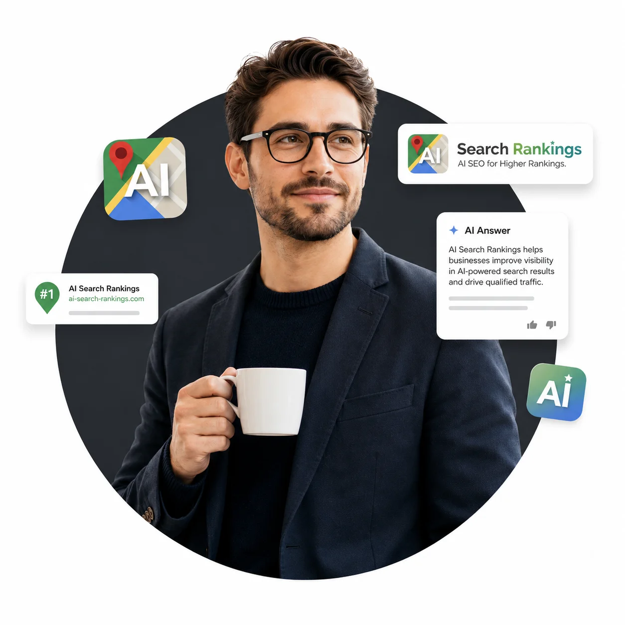 Diagram showing how AI search rankings integrate SEO and optimization strategies for better online visibility.