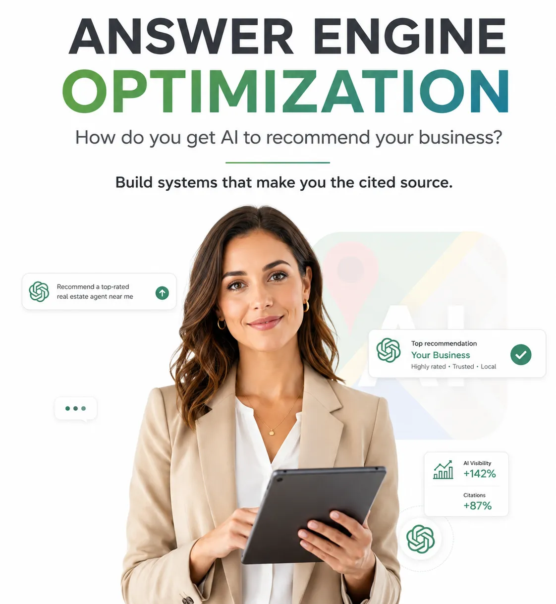 SEO AEO specialist reviewing AI data analytics in a professional workspace