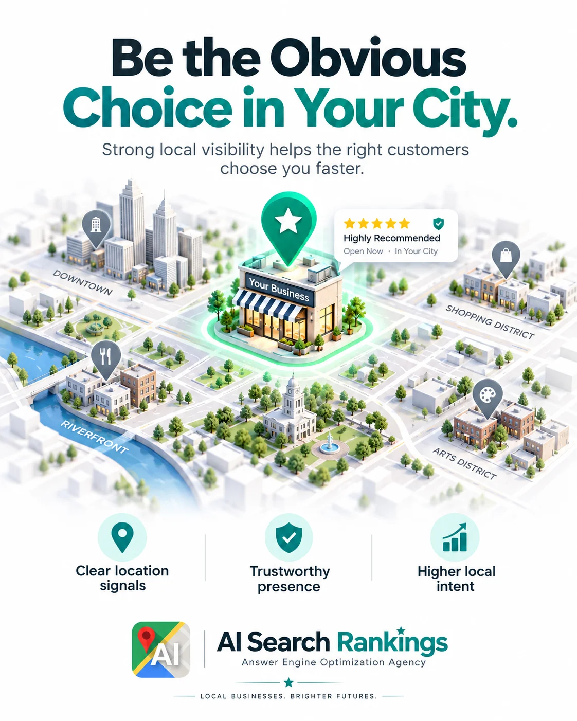 Illustration of a business highlighted on a city map