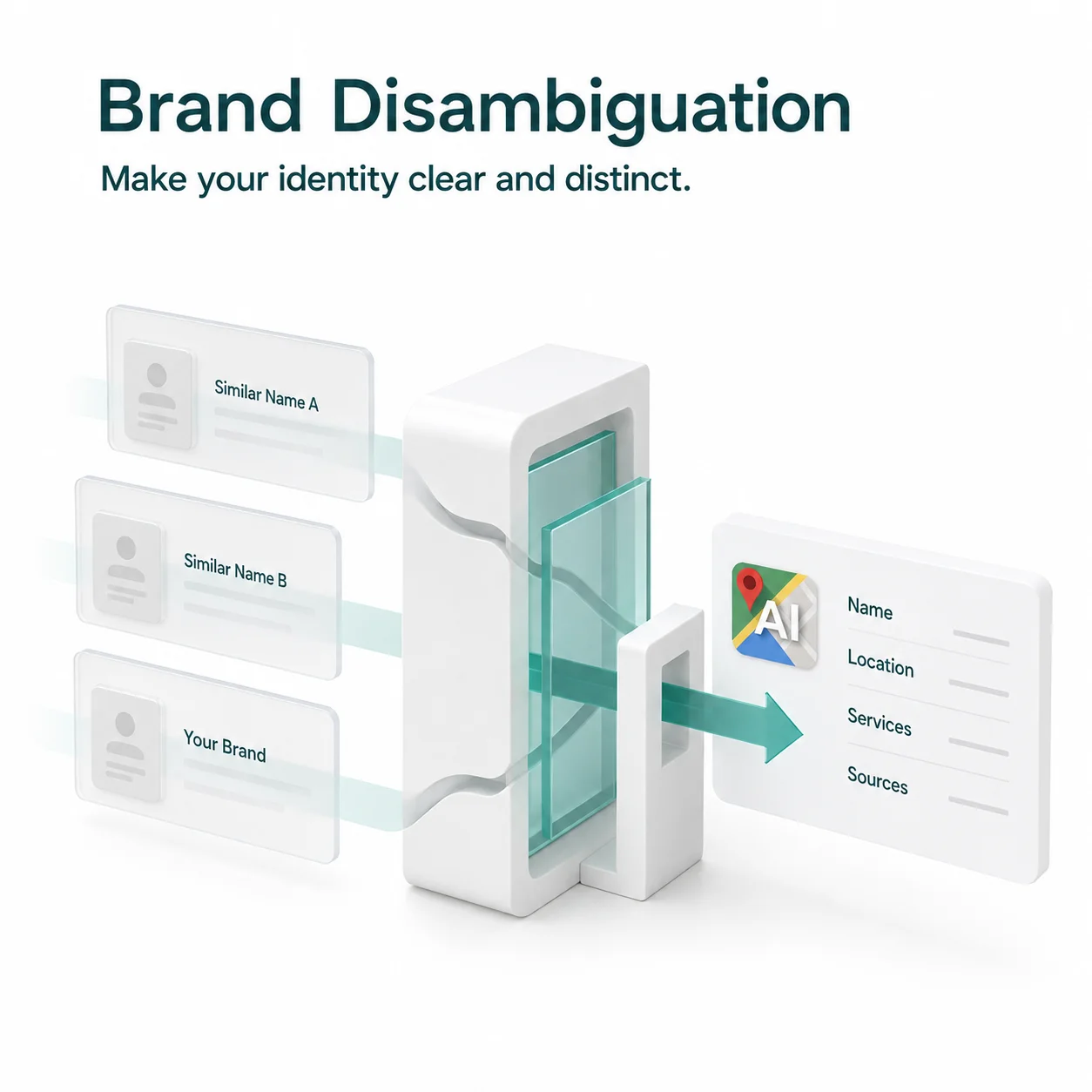 Brand disambiguation separating a business from similarly named organizations
