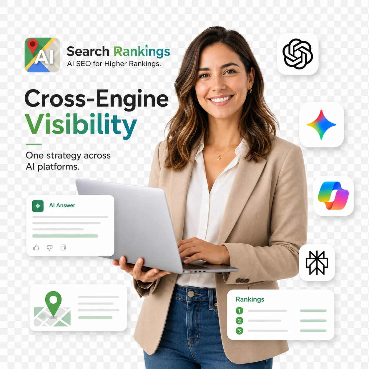 Cross-engine AI visibility strategy positioning a brand across Microsoft Copilot, Bing, and Microsoft 365