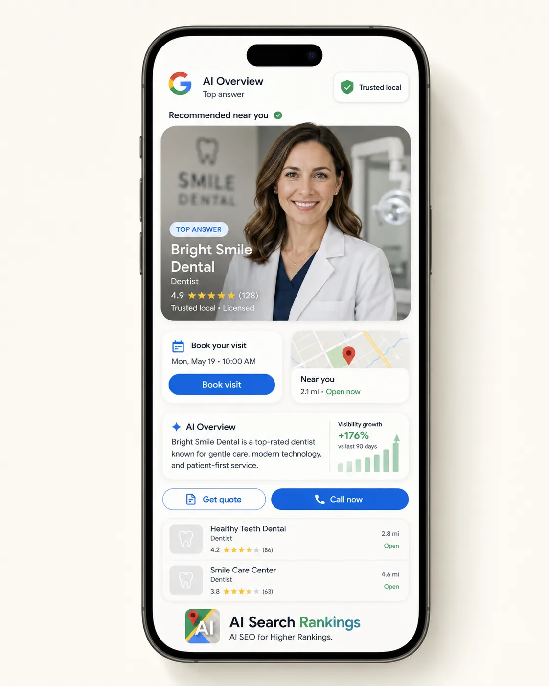 Google AI Overview recommending a local healthcare practice after Answer Engine Optimization