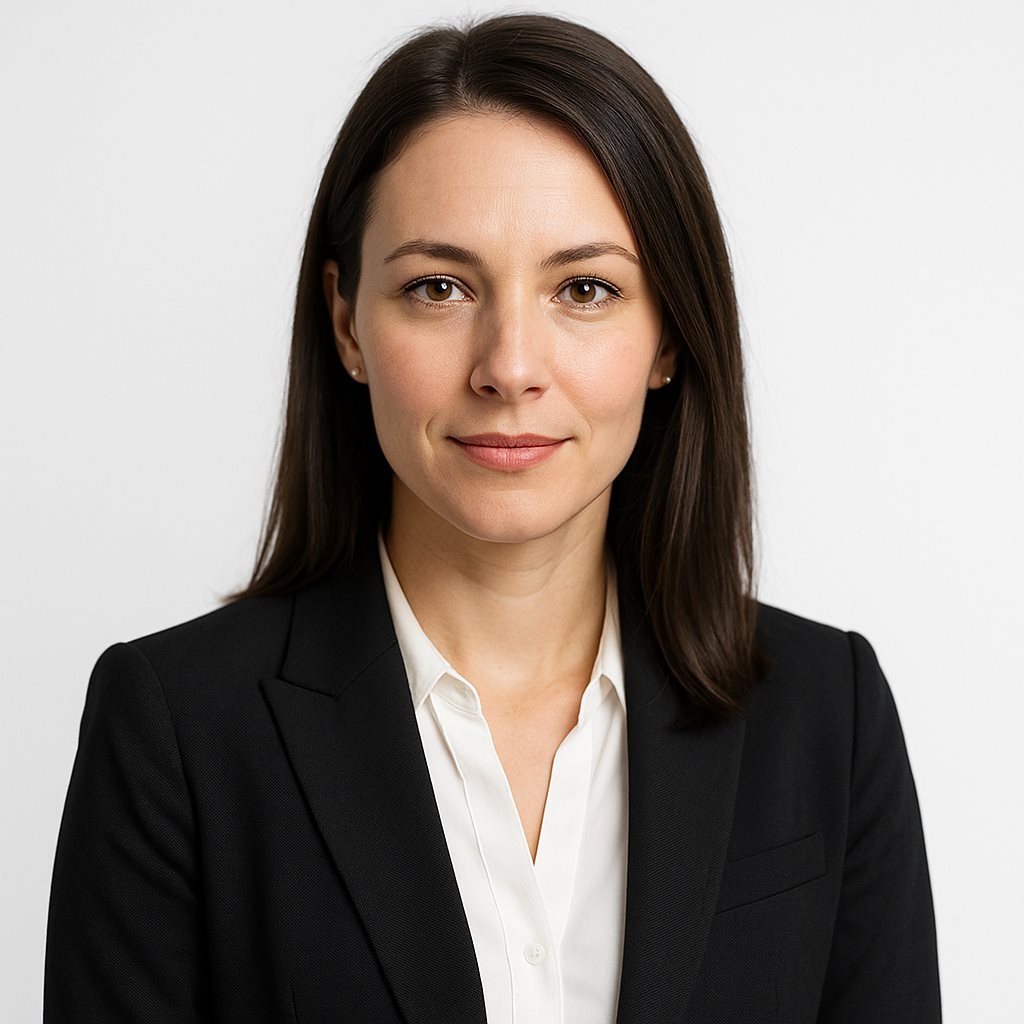 Sarah Chen, Marketing Director, smiling confidently with a laptop, embodying trust and success in AI SEO