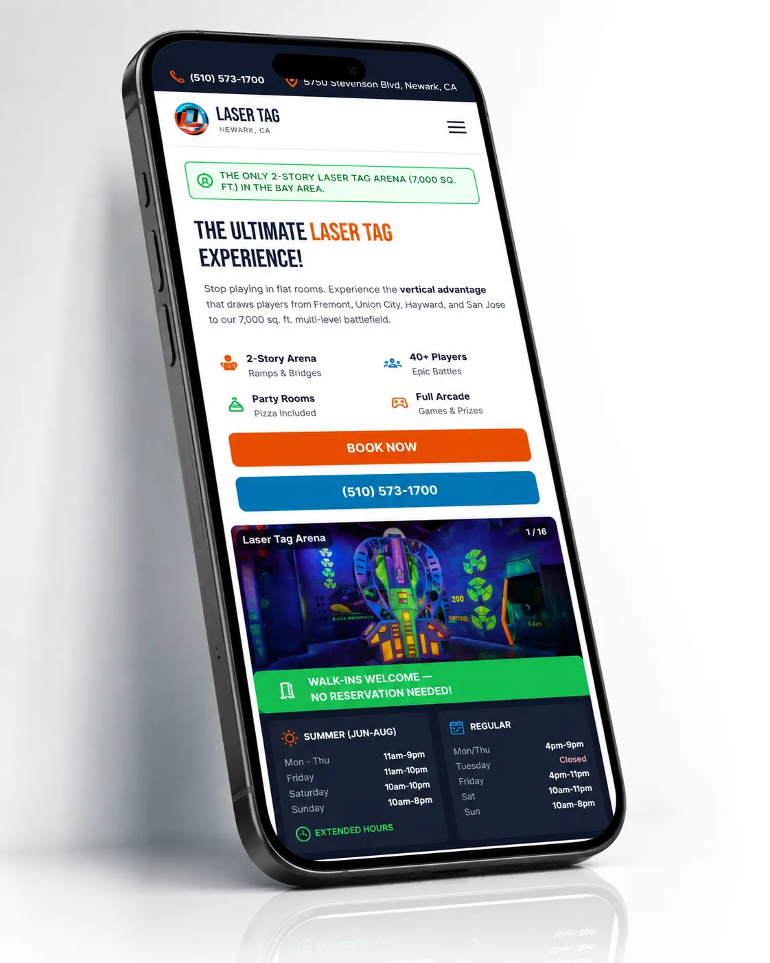 Mobile website interface for laser tag venue