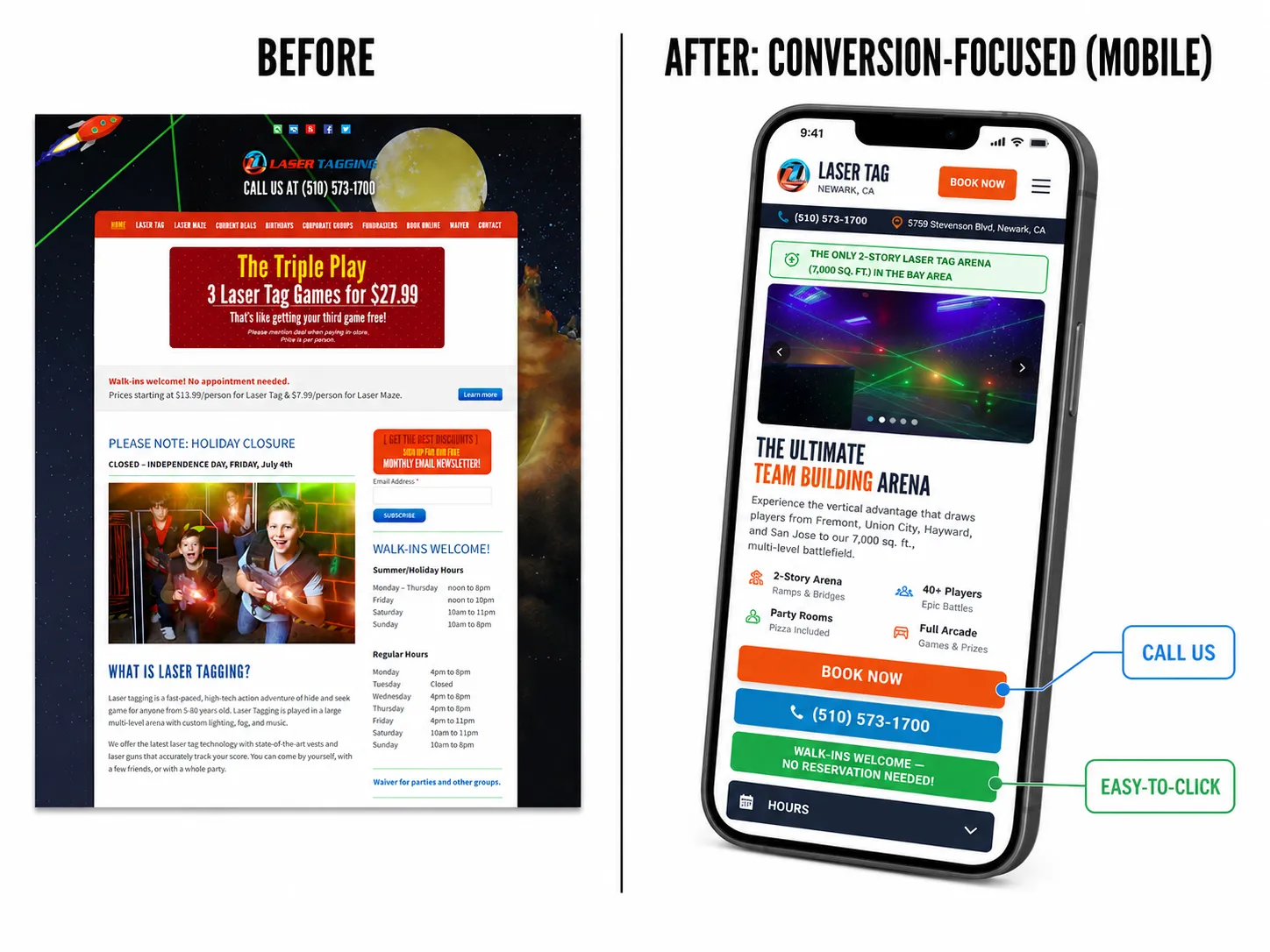 Mobile conversion experience — before and after redesign comparison