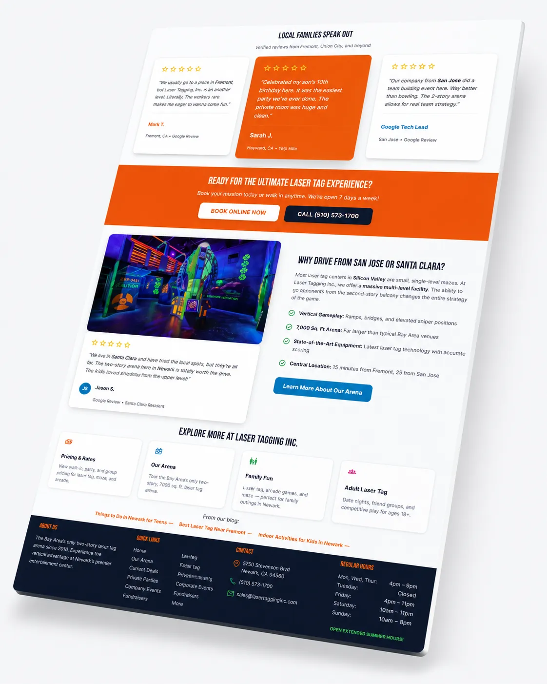LaserTagging.com multi-level arena website — Newark CA