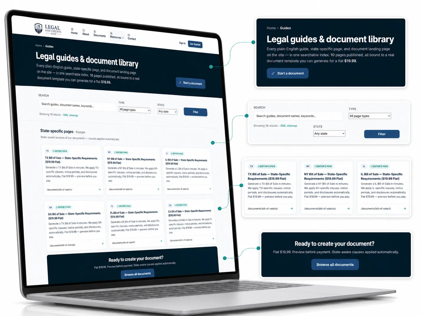 LegalDocumentsHub.com document library interface