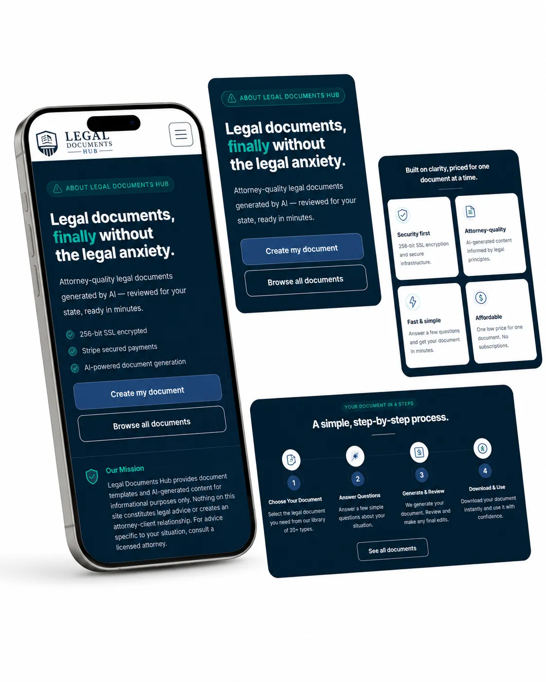 LegalDocumentsHub.com mobile app — AI legal templates