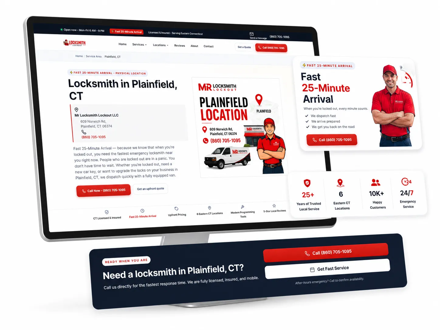 Emergency locksmith service website, Plainfield CT