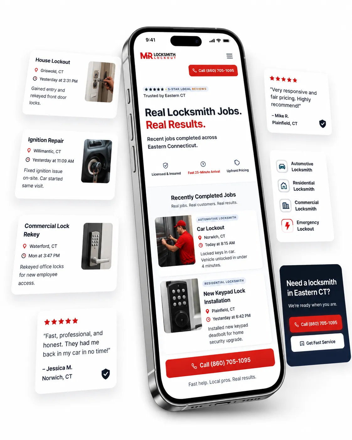 Mr. Locksmith Lockout mobile website, Eastern Connecticut