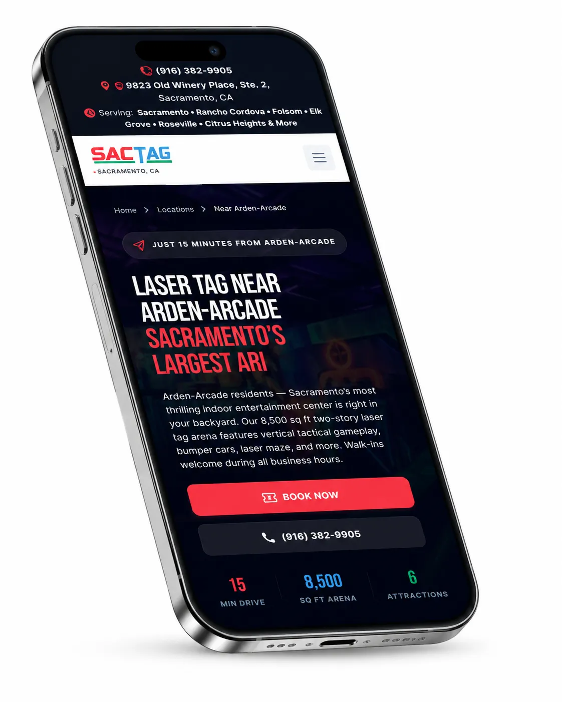 SacLaserTag mobile website, Arden-Arcade Sacramento