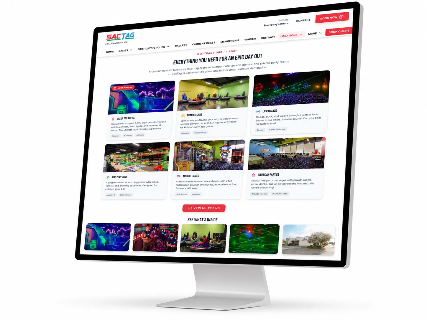 SacLaserTag website showing the rebuilt page structure