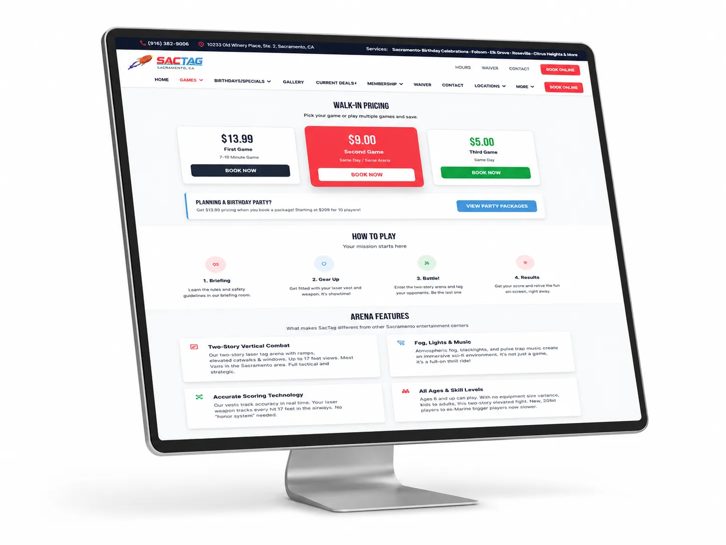 SacLaserTag pricing and features page