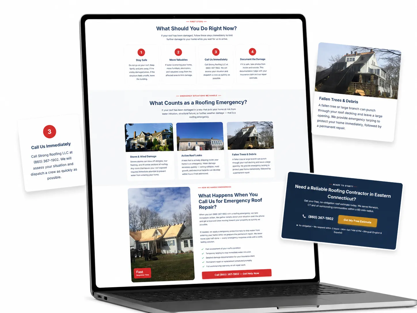 Emergency roof repair website, Strong Roofing Connecticut