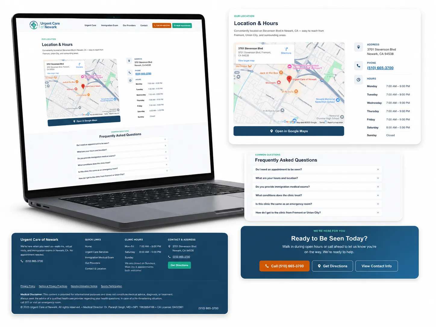 Urgent Care of Newark medical website UI/UX